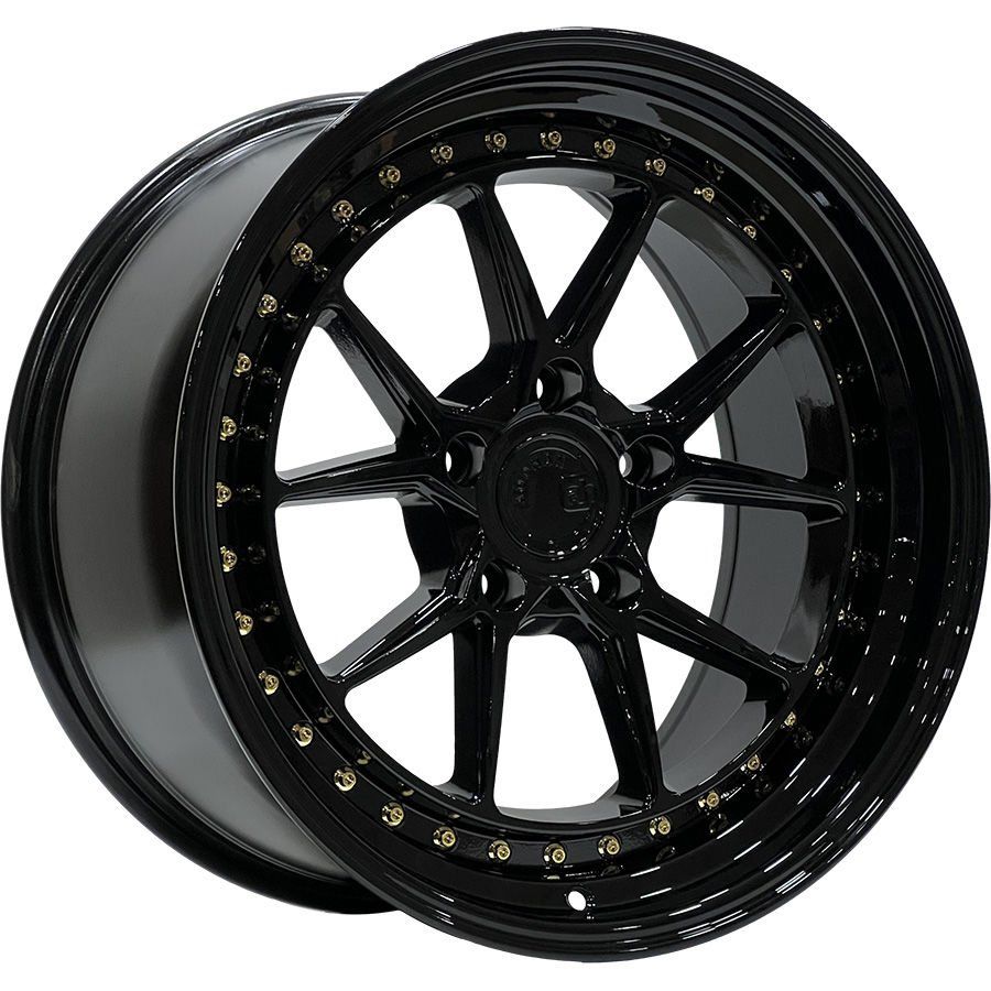 SLK 8123 8.5X18İNÇ 5X120 ET32 72.56 GLOSS BLACK+GOLD RIVETS ÇELİK JANT