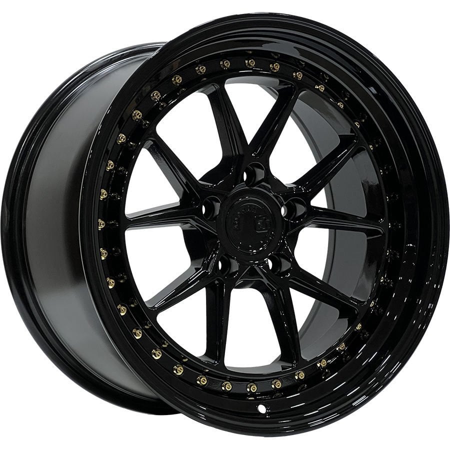 SLK 8123 9.5X18İNÇ  5X120 ET35 72.56 GLOSS BLACK+GOLD RIVETS ÇELİK JANT