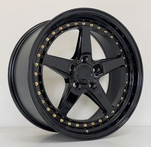 SLK 1749 8.5X18İNÇ  5X114.3 ET35 73.1 GLOSS BLACK + GOLD RIVETS ÇELİK JANT